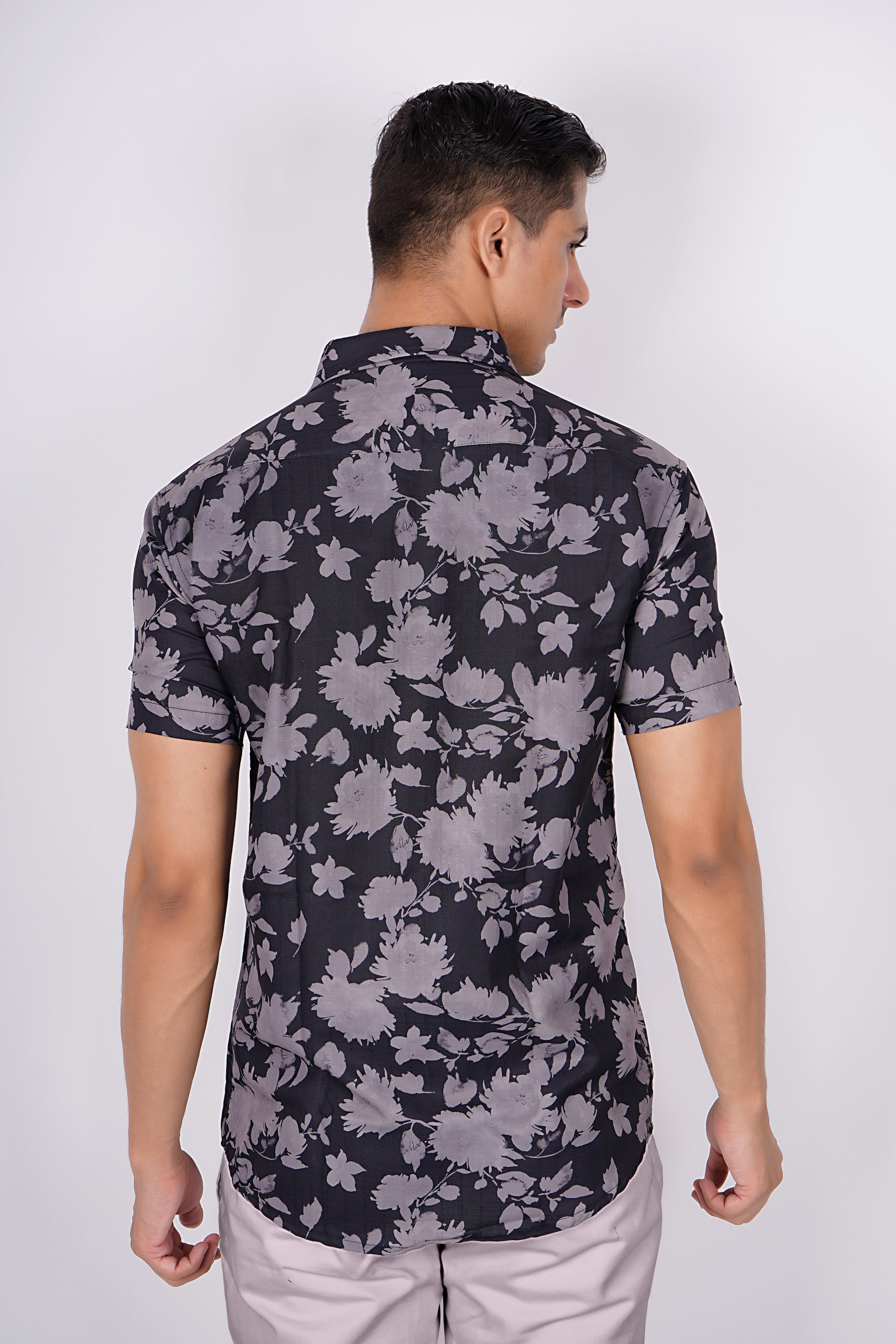 Monochrome Floral Men's Shirt AB #073