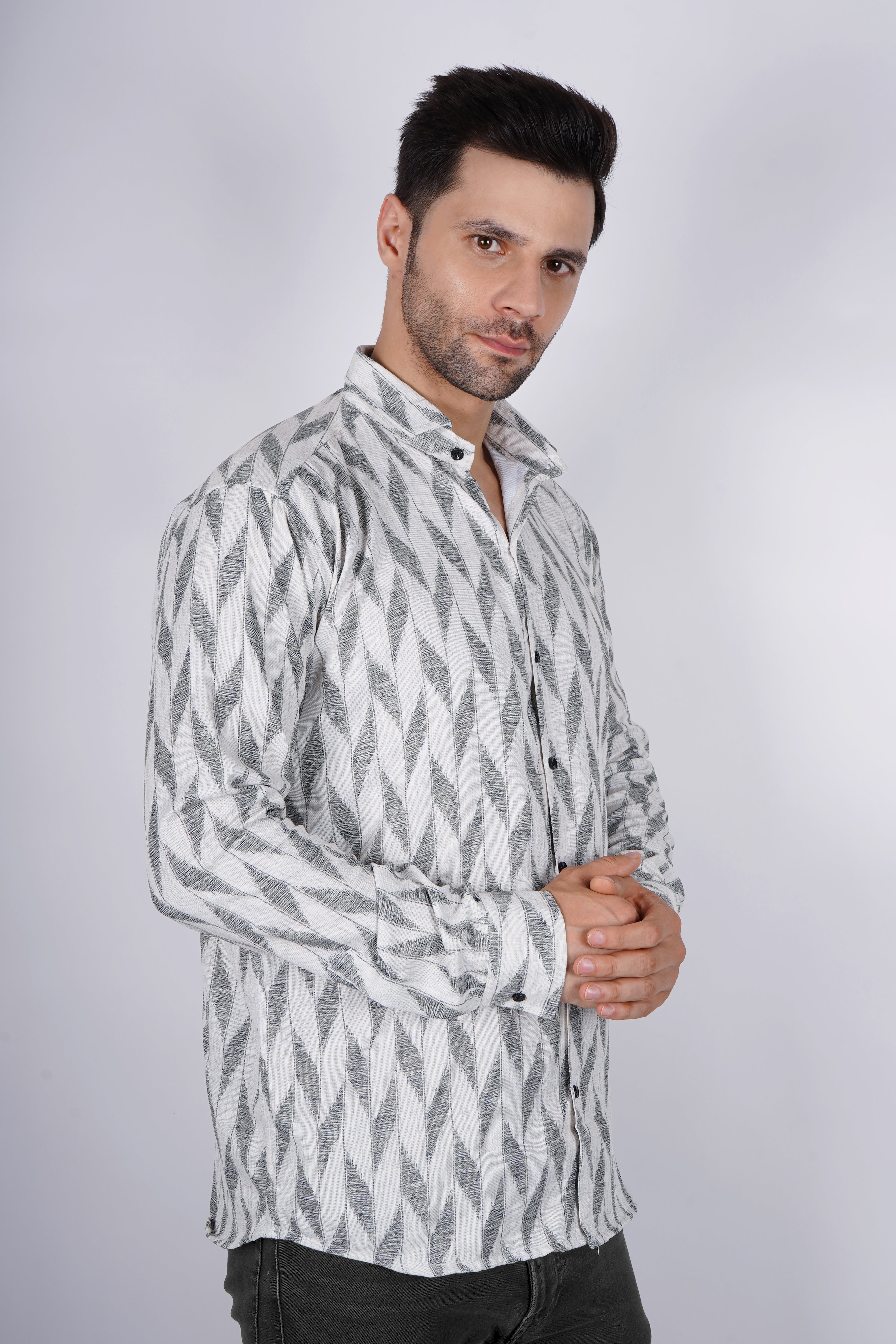 Stylish Men's Long-Sleeve Geometric Print Shirt AC #049