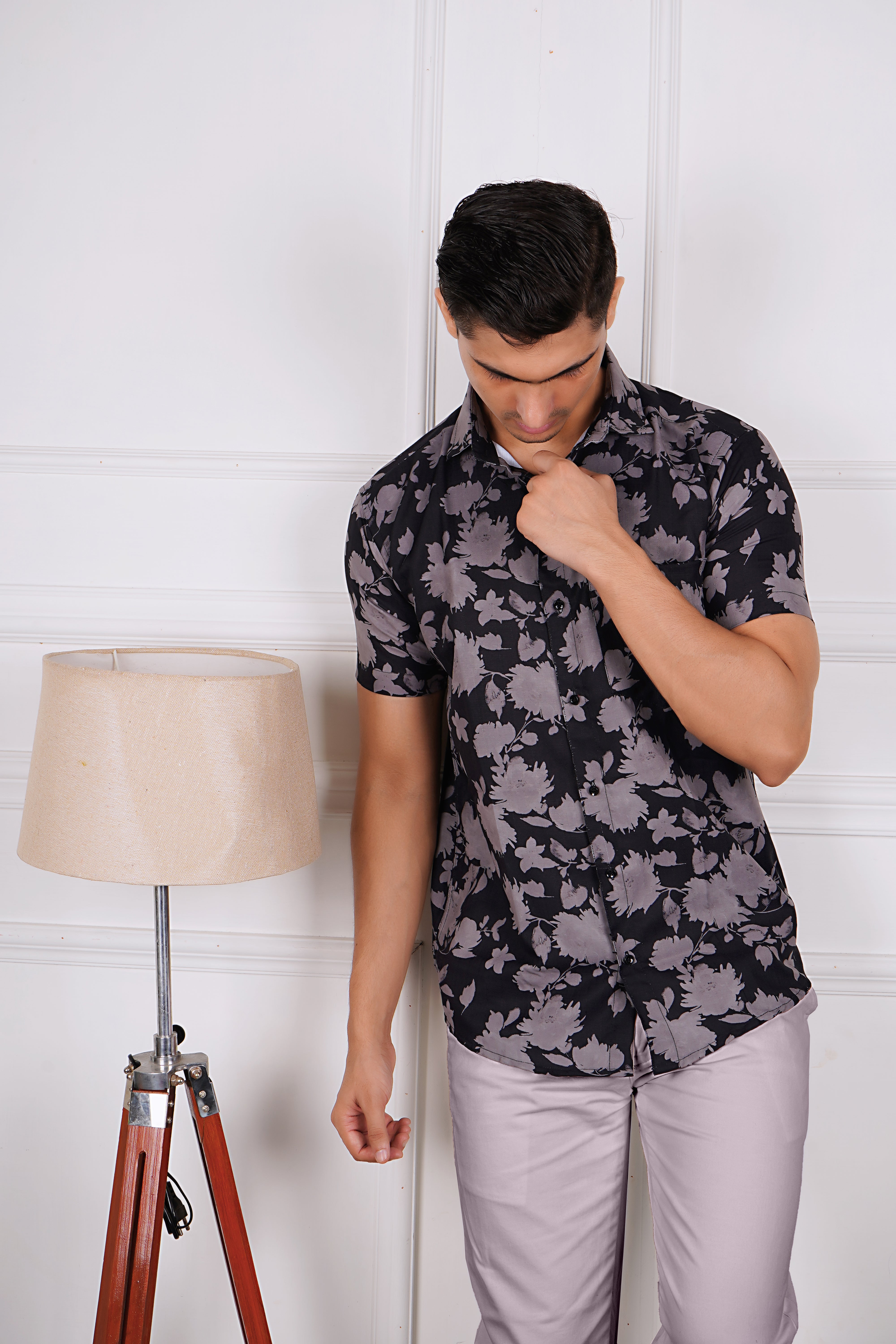 Monochrome Floral Men's Shirt AB #073