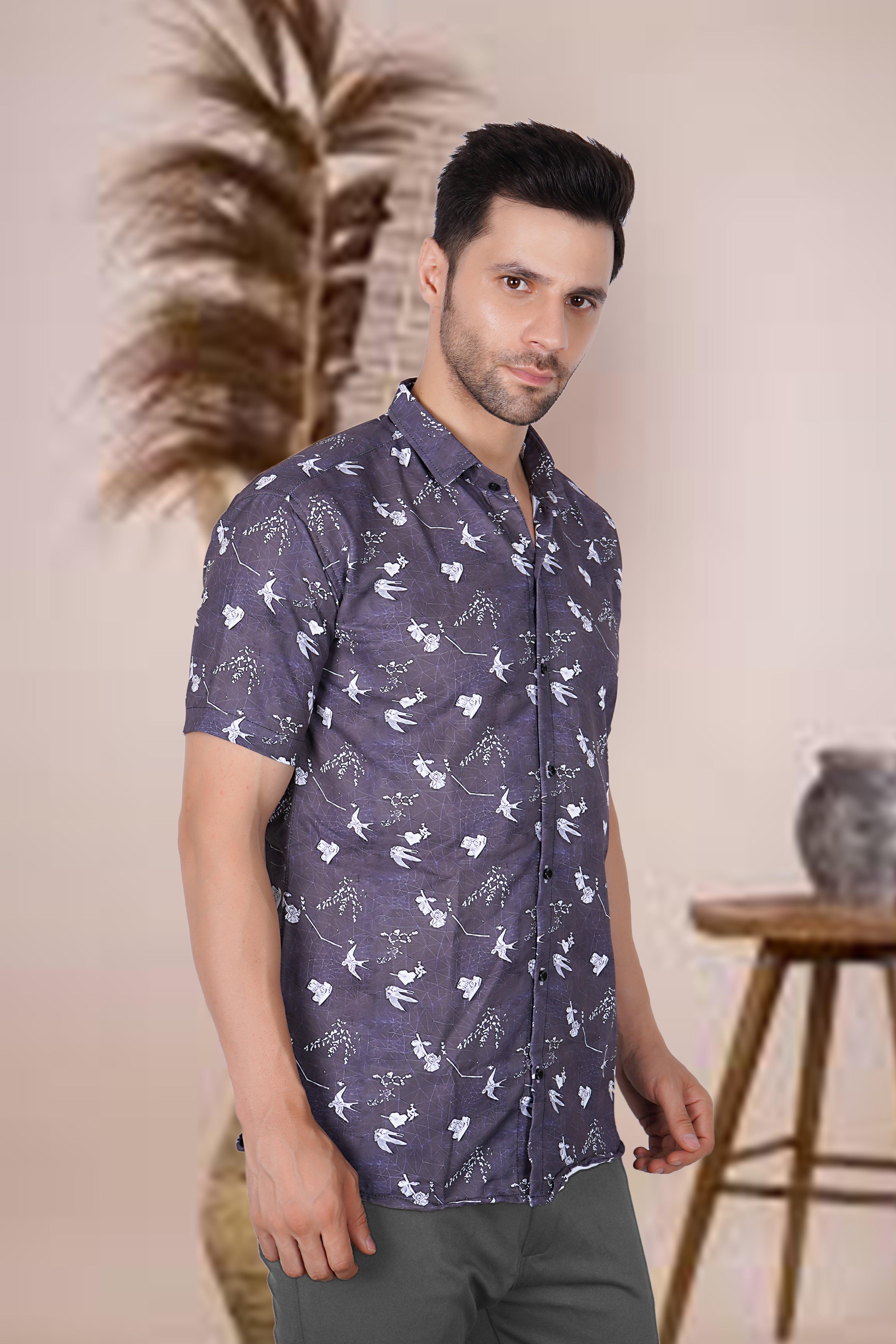 Classic Bird Print Casual Shirt AB #064