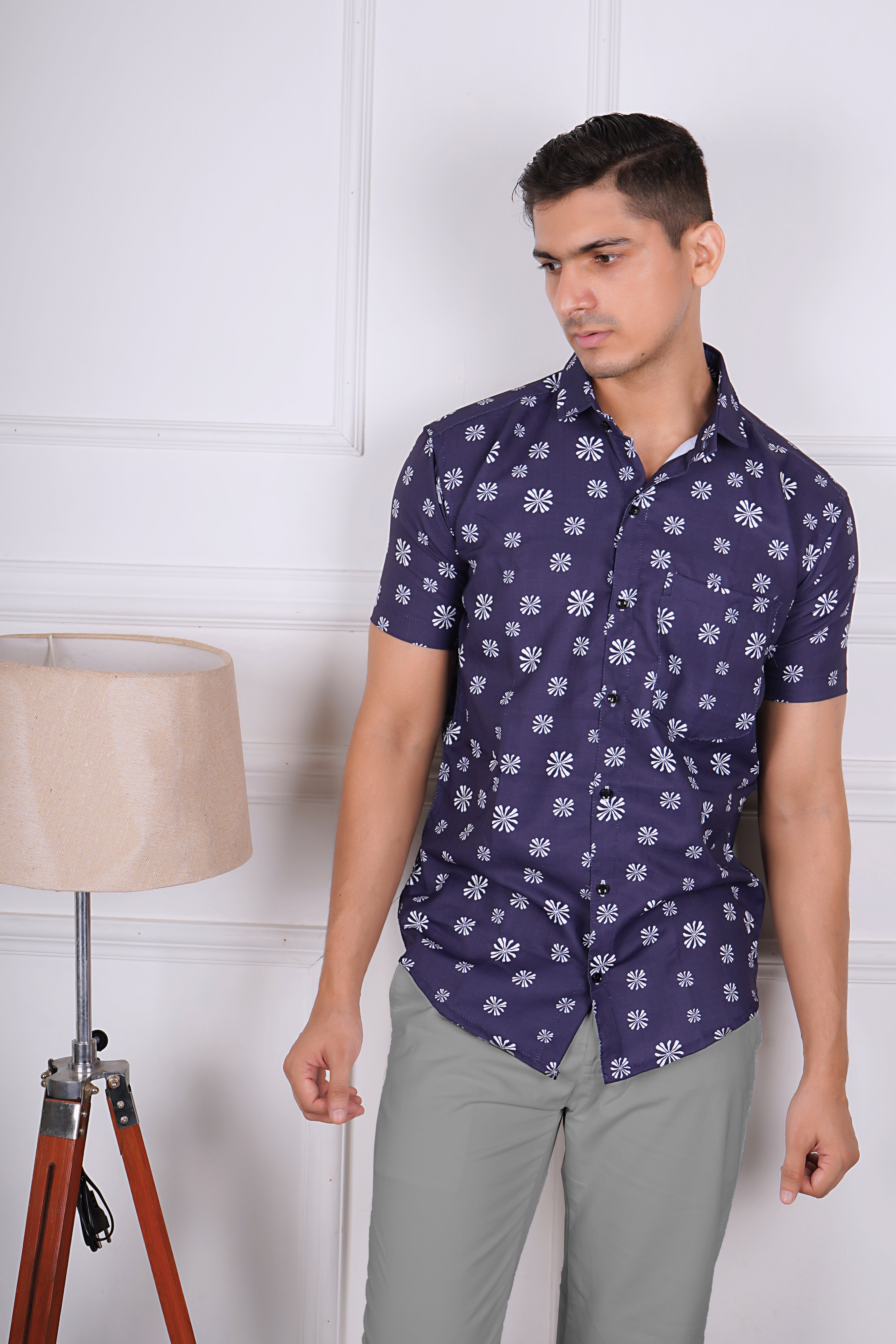 Men's Floral Pattern Casual Shirt AB #077