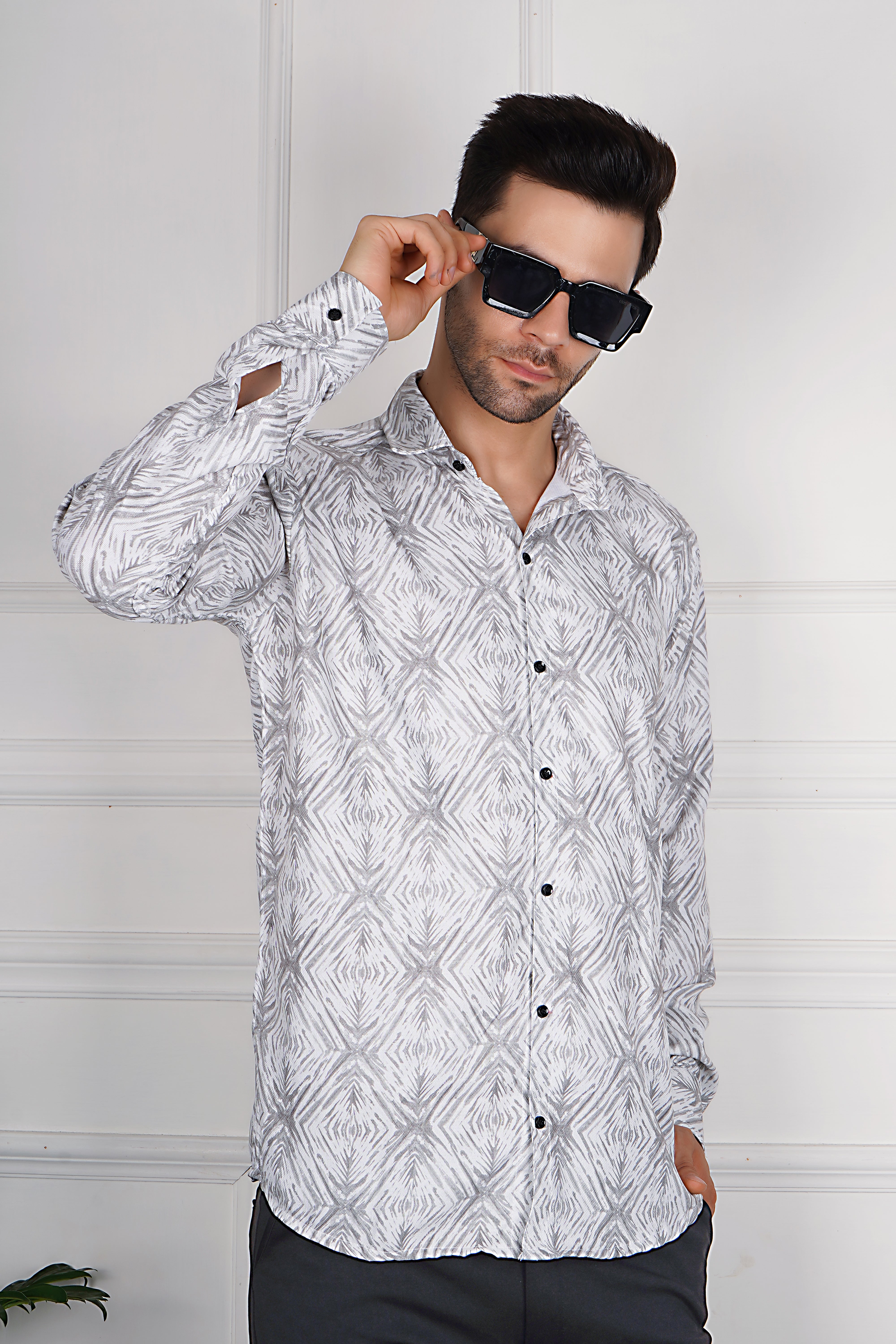 Contemporary Men's Long-Sleeve Abstract Print Shirt AC #050