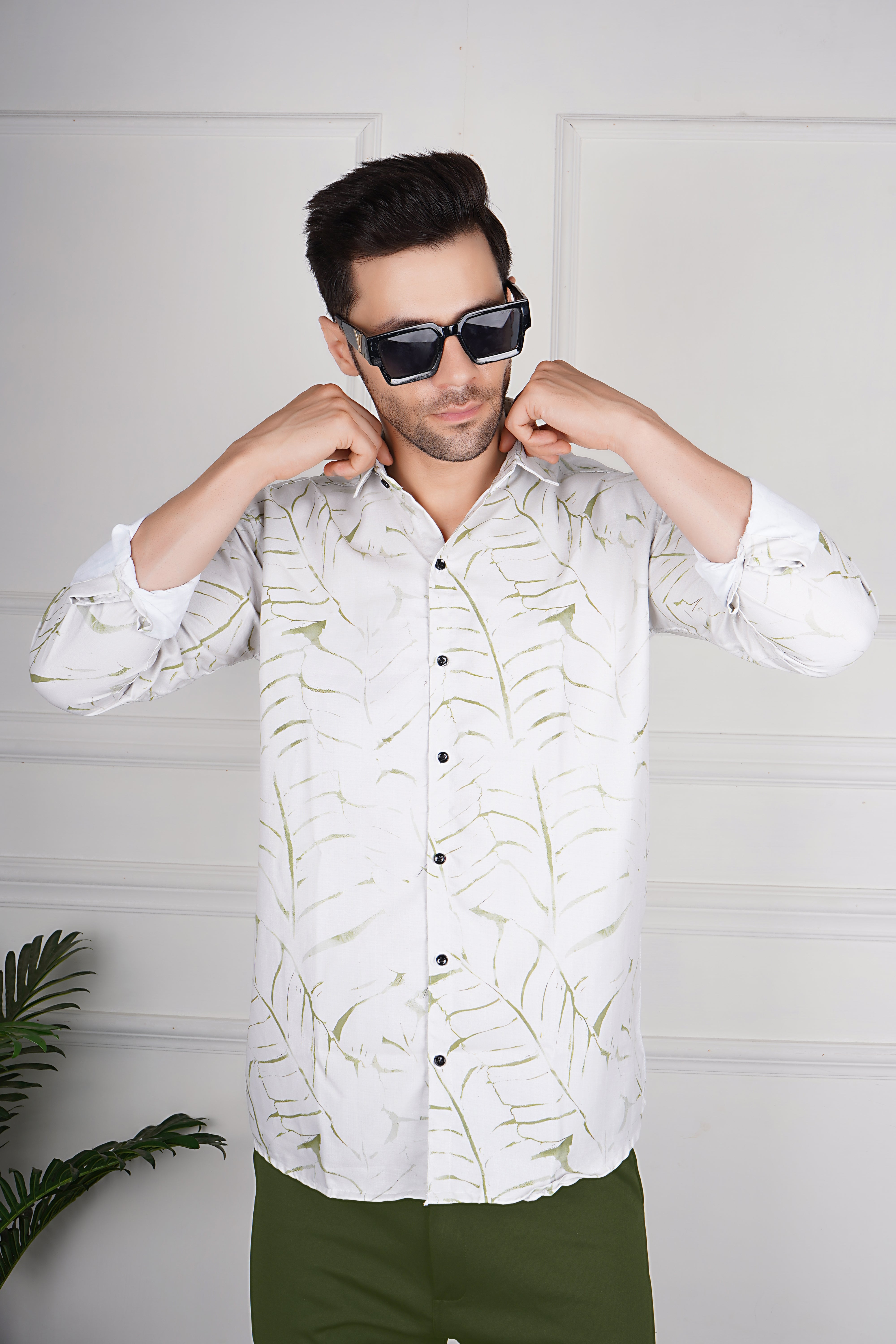 Modern Leaf Print Casual Shirt AB #062