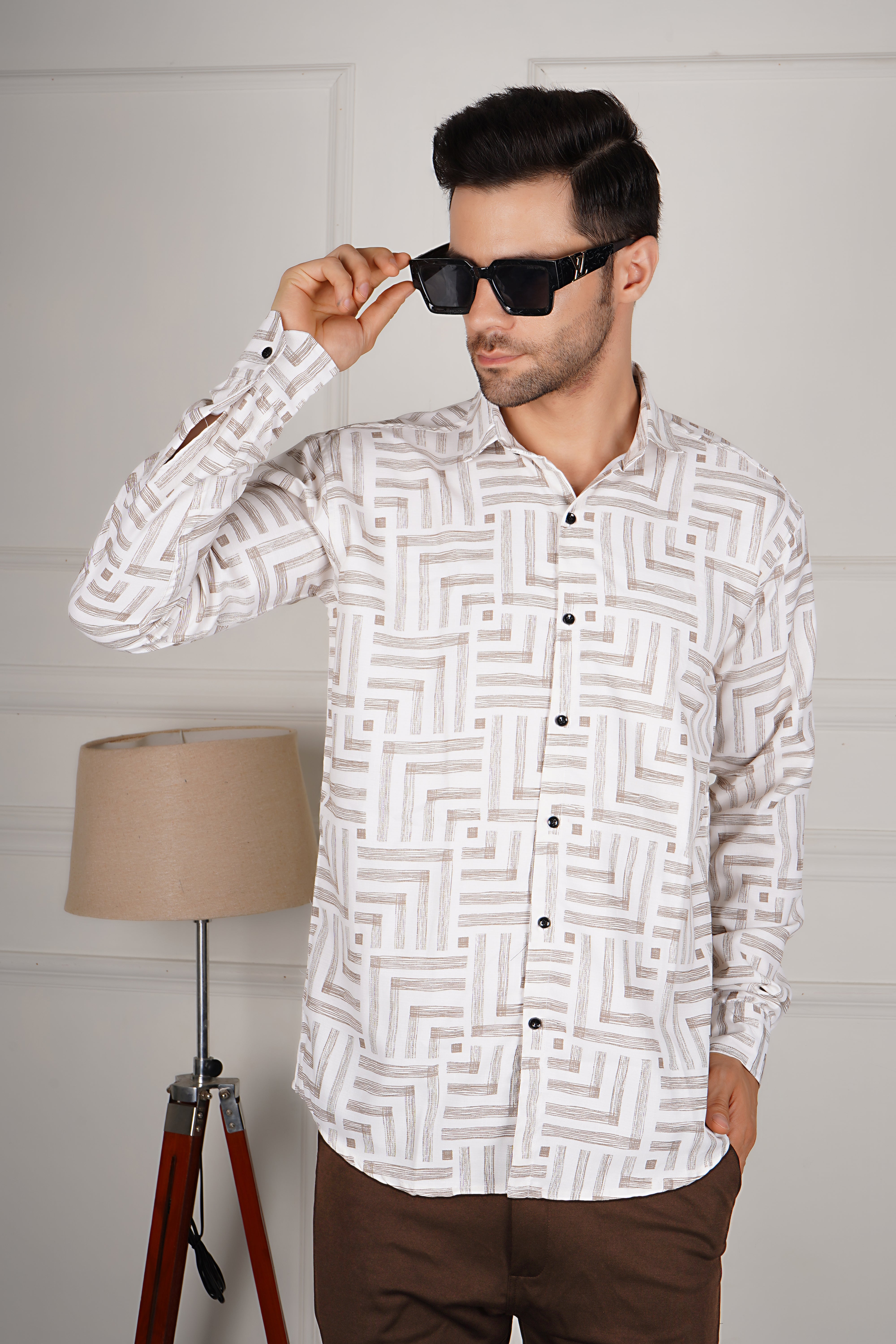 Geometric Maze Printed Men's Shirt AB #058