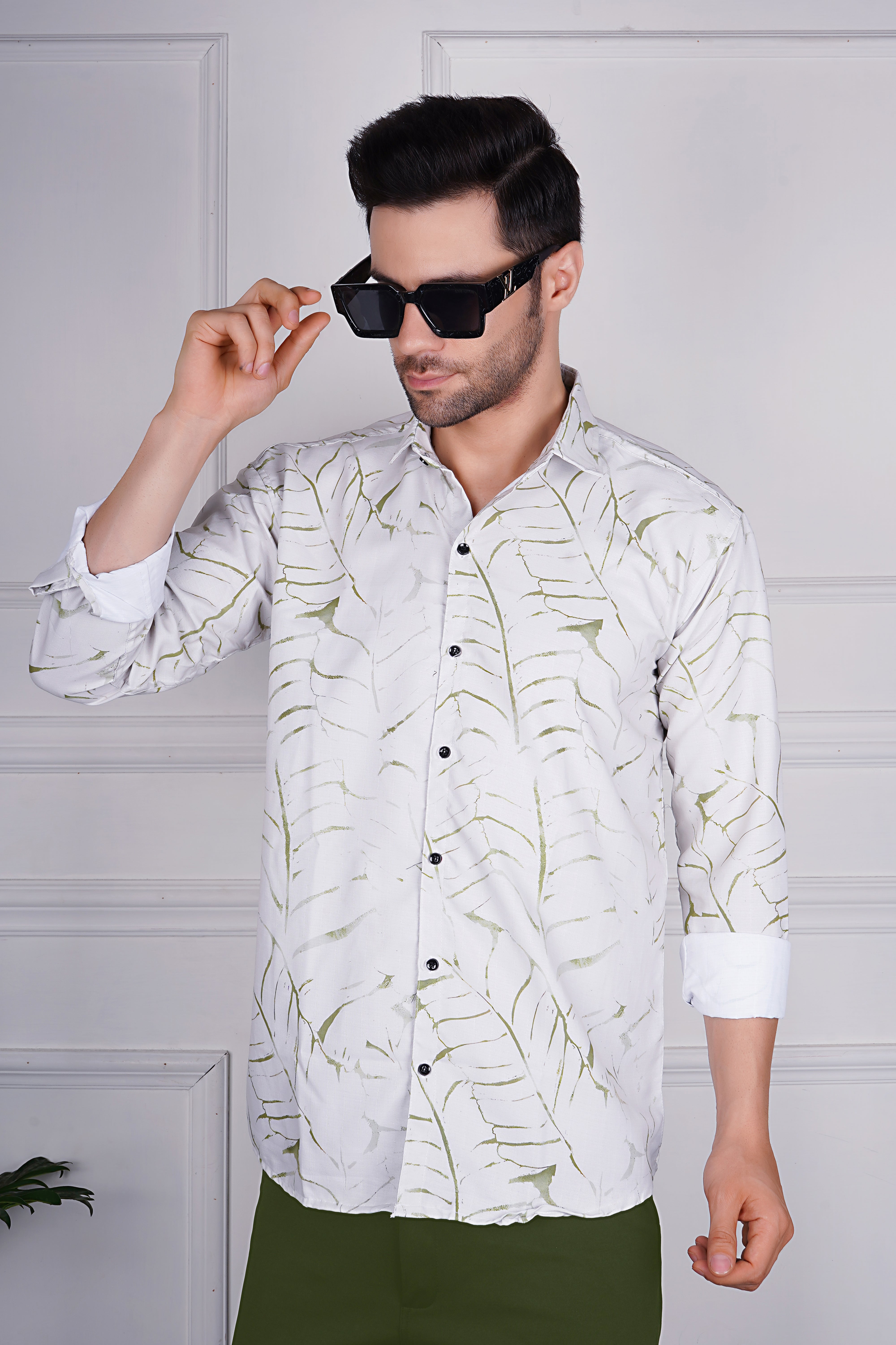 Modern Leaf Print Casual Shirt AB #062