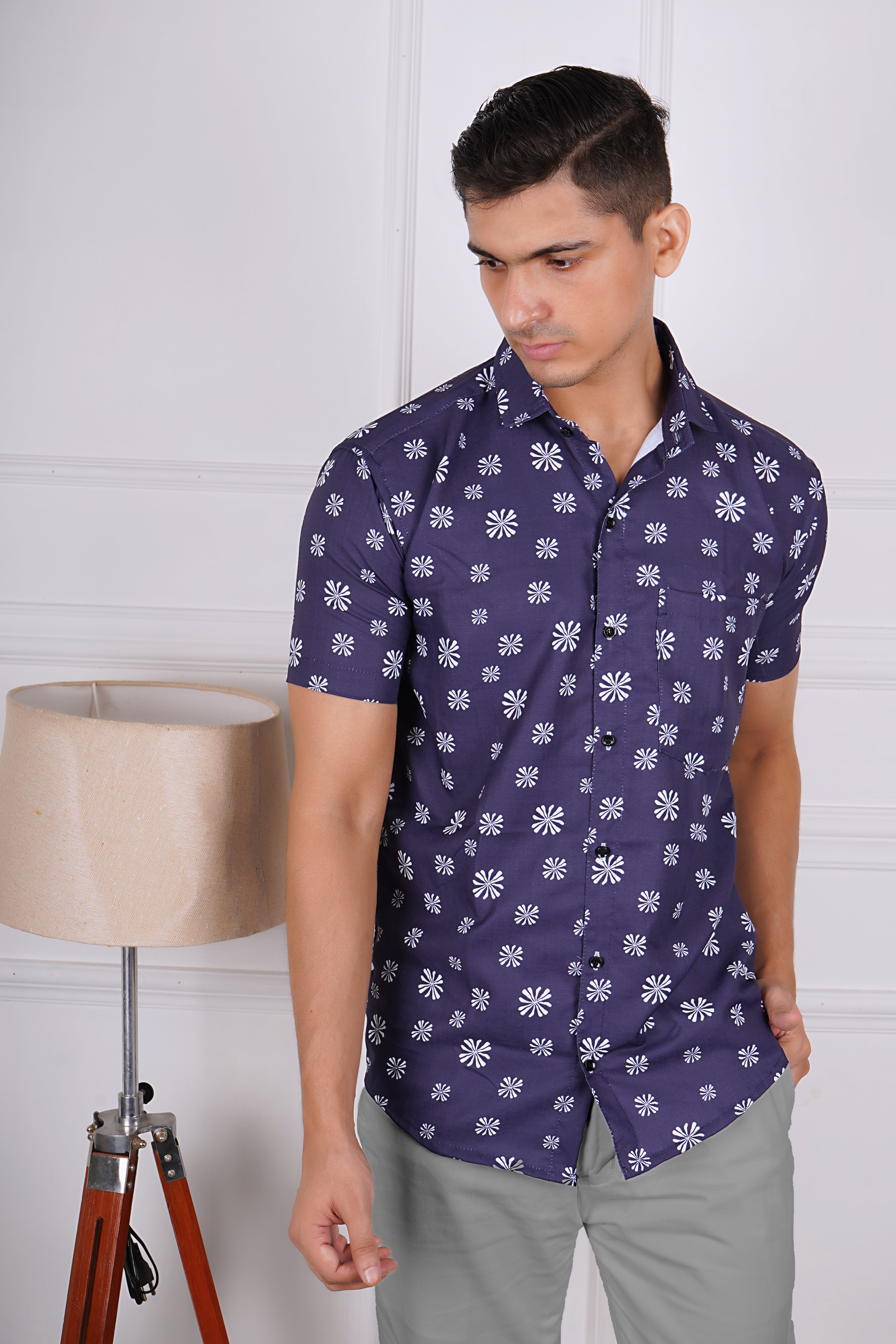 Men's Floral Pattern Casual Shirt AB #077