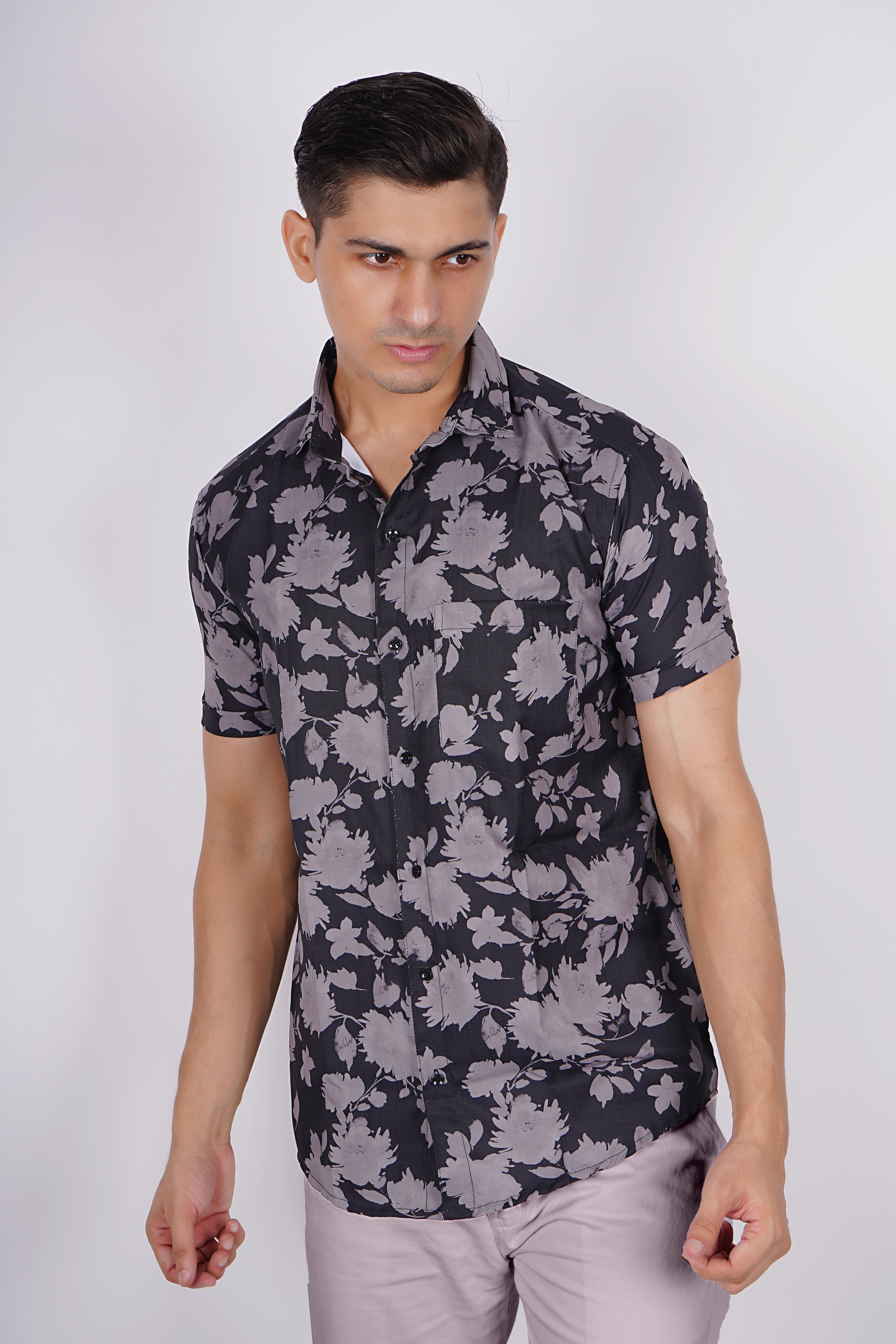 Monochrome Floral Men's Shirt AB #073