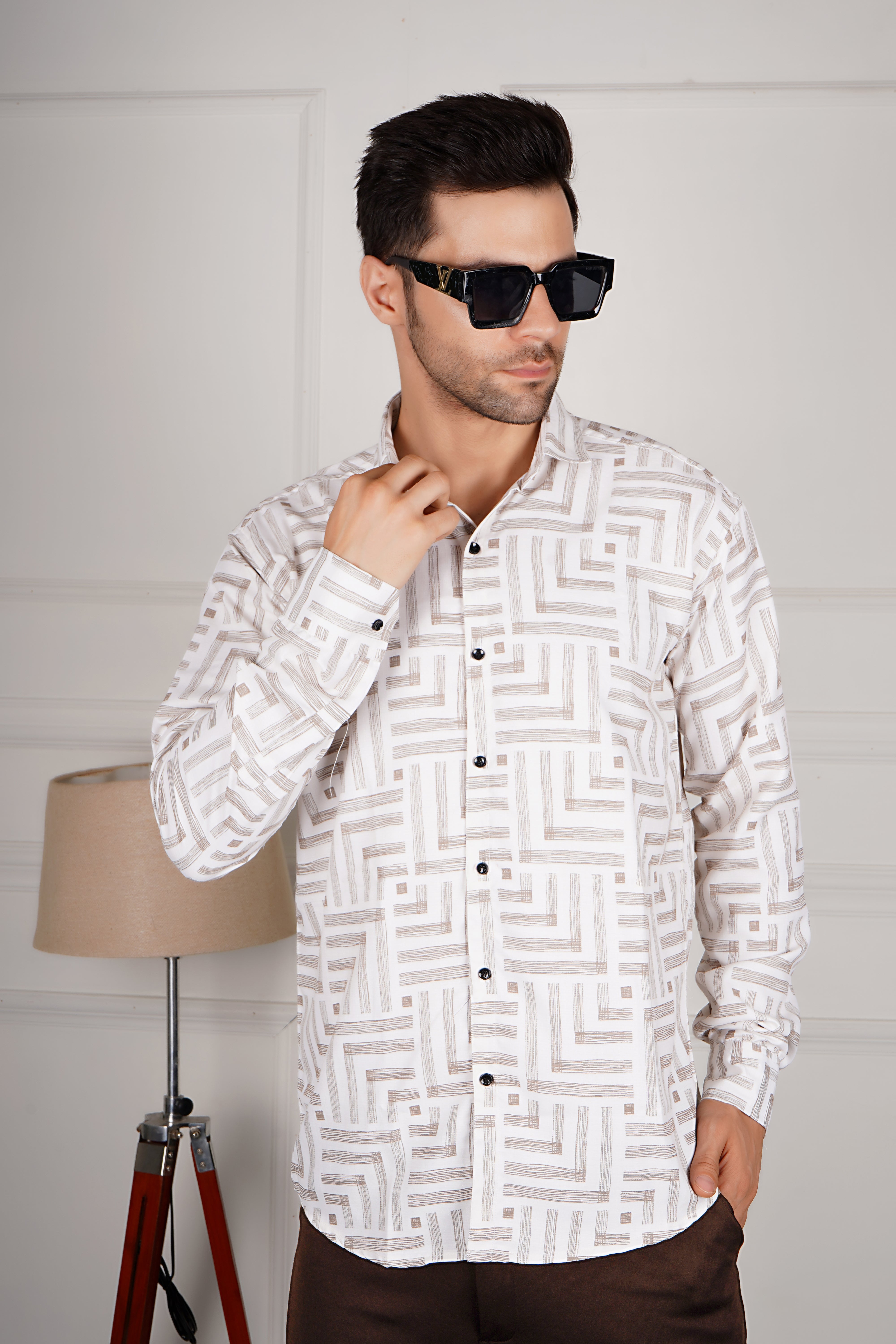 Geometric Maze Printed Men's Shirt AB #058