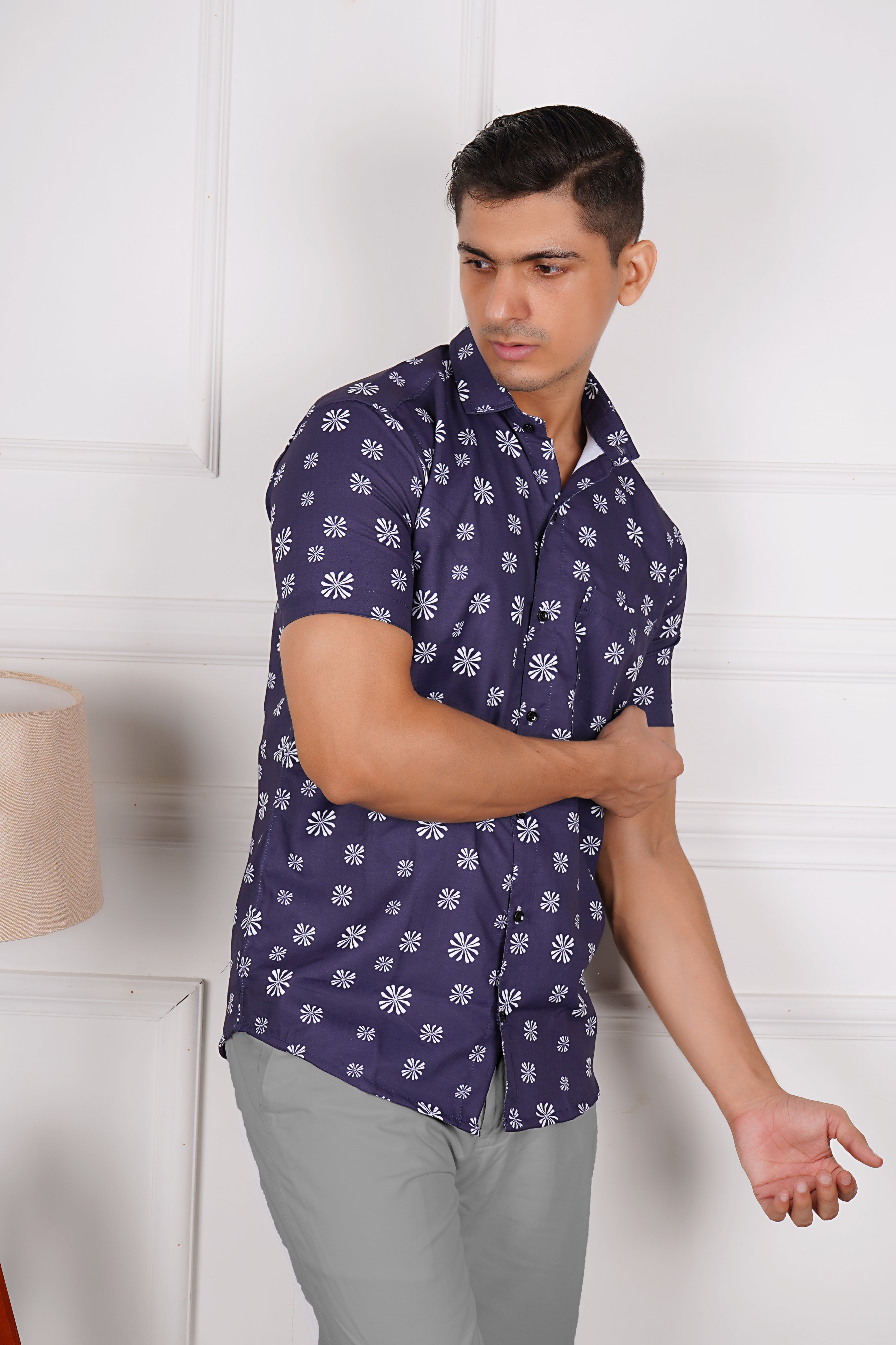 Men's Floral Pattern Casual Shirt AB #077