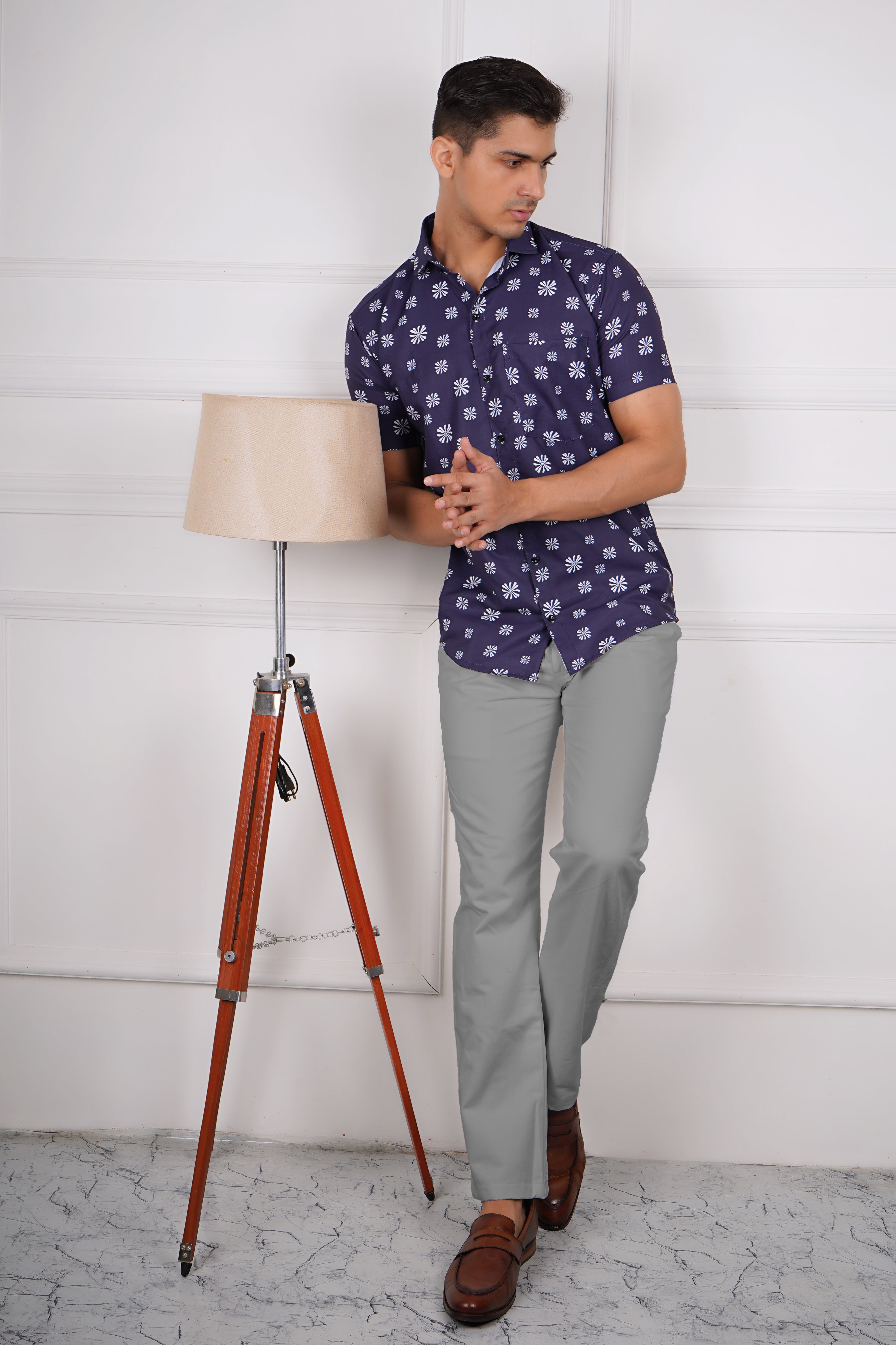 Men's Floral Pattern Casual Shirt AB #077