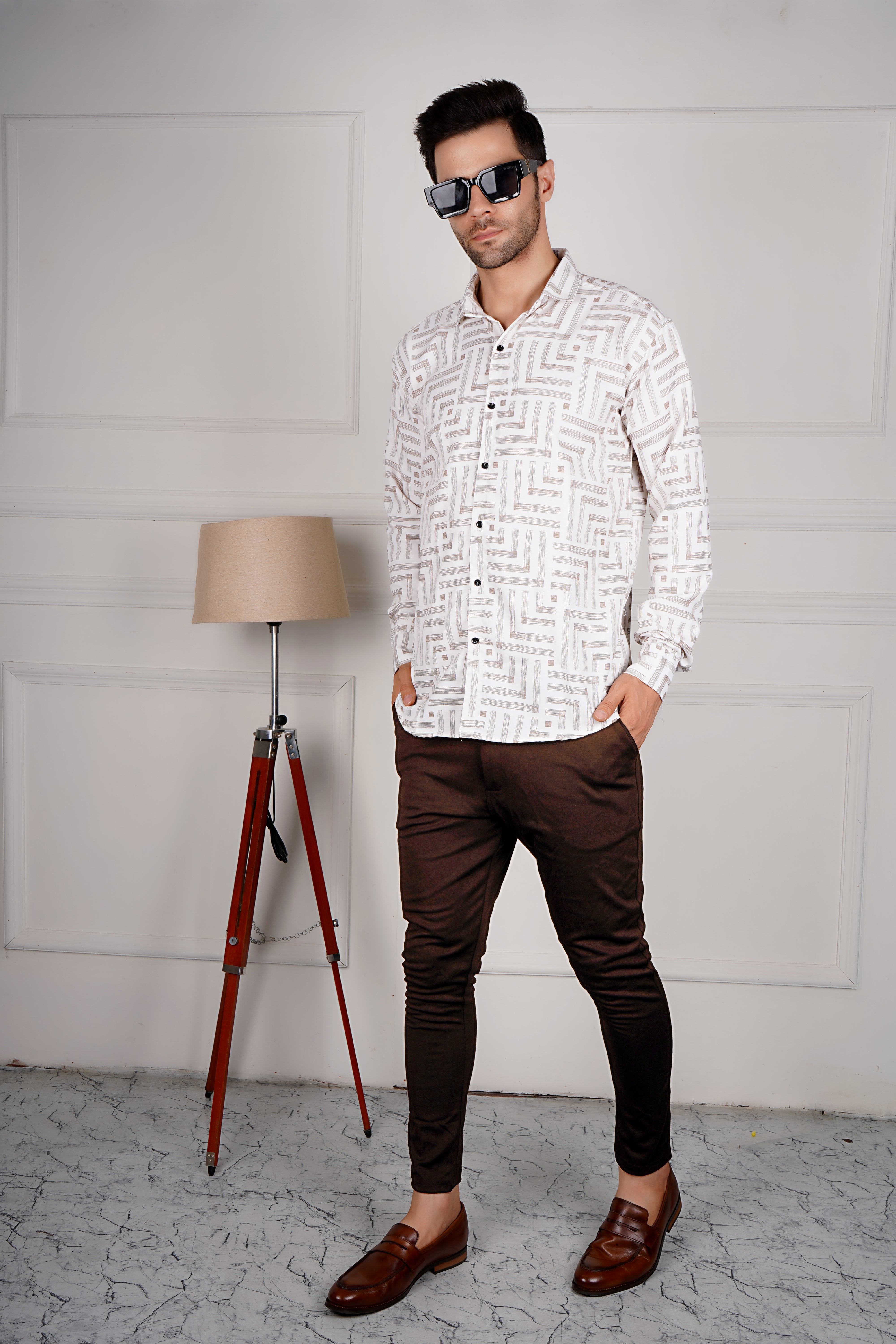 Geometric Maze Printed Men's Shirt AB #058