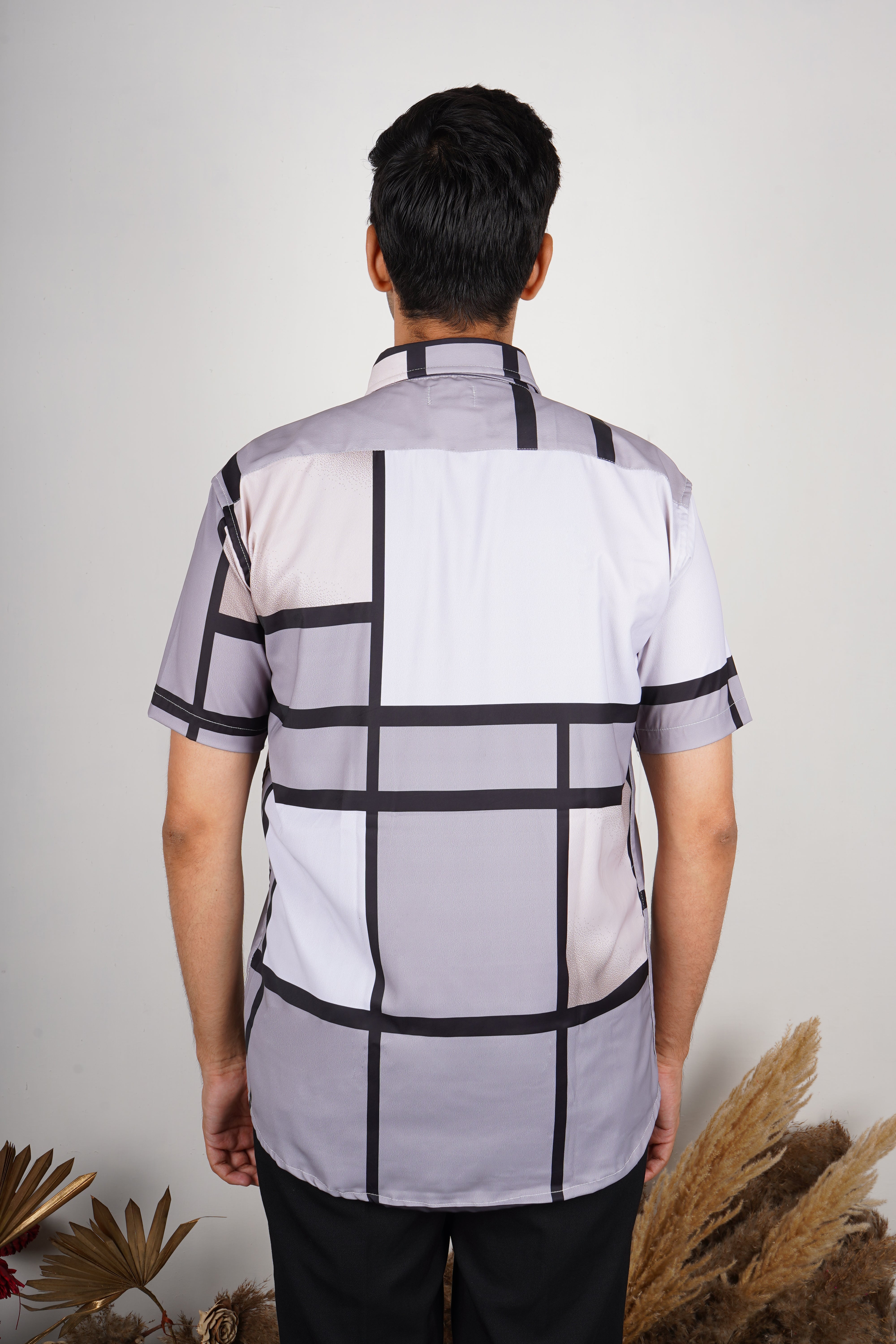 Modern Geometric Grid Men's Shirt AD #028