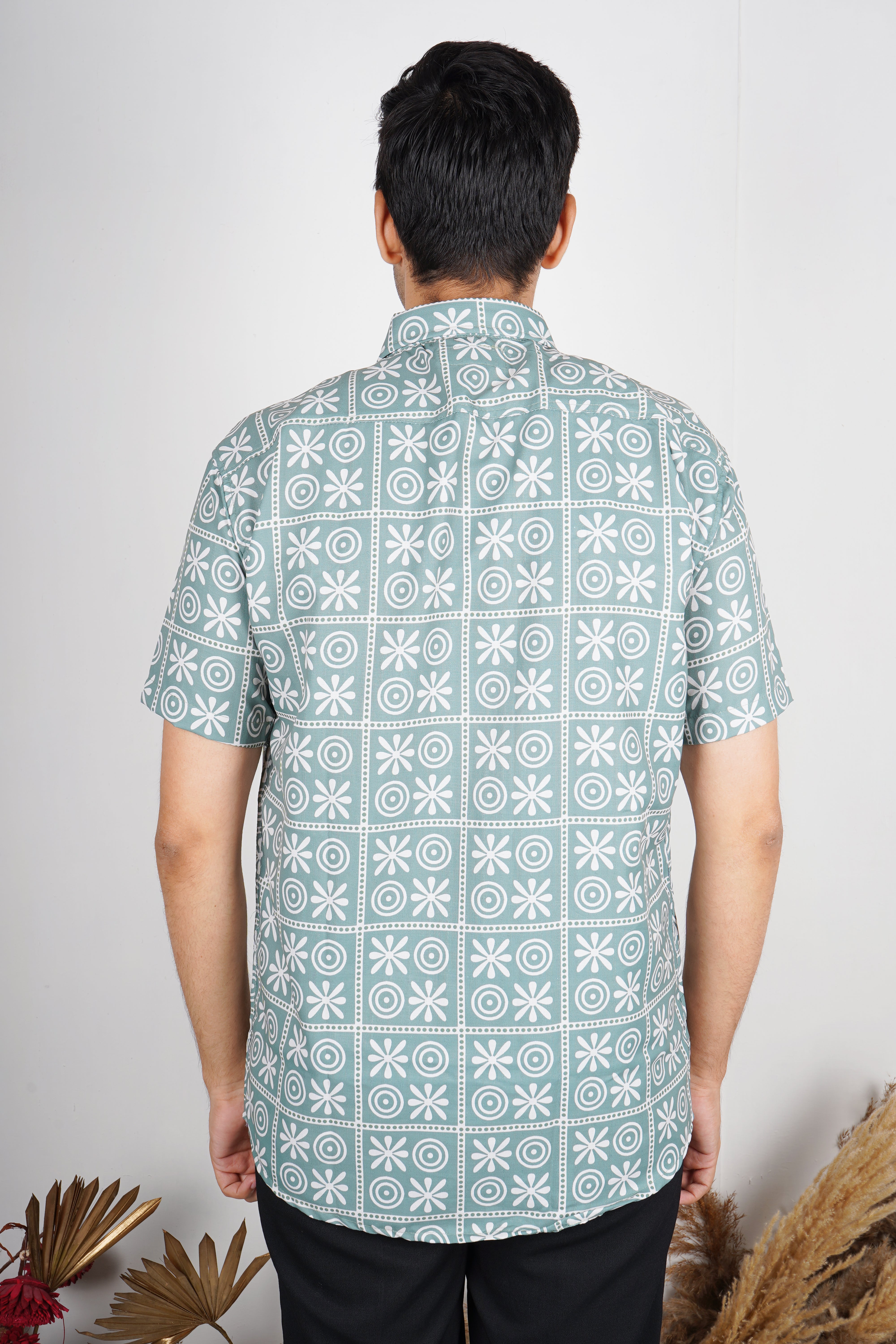 Retro Floral Grid Men's Shirt ab #030