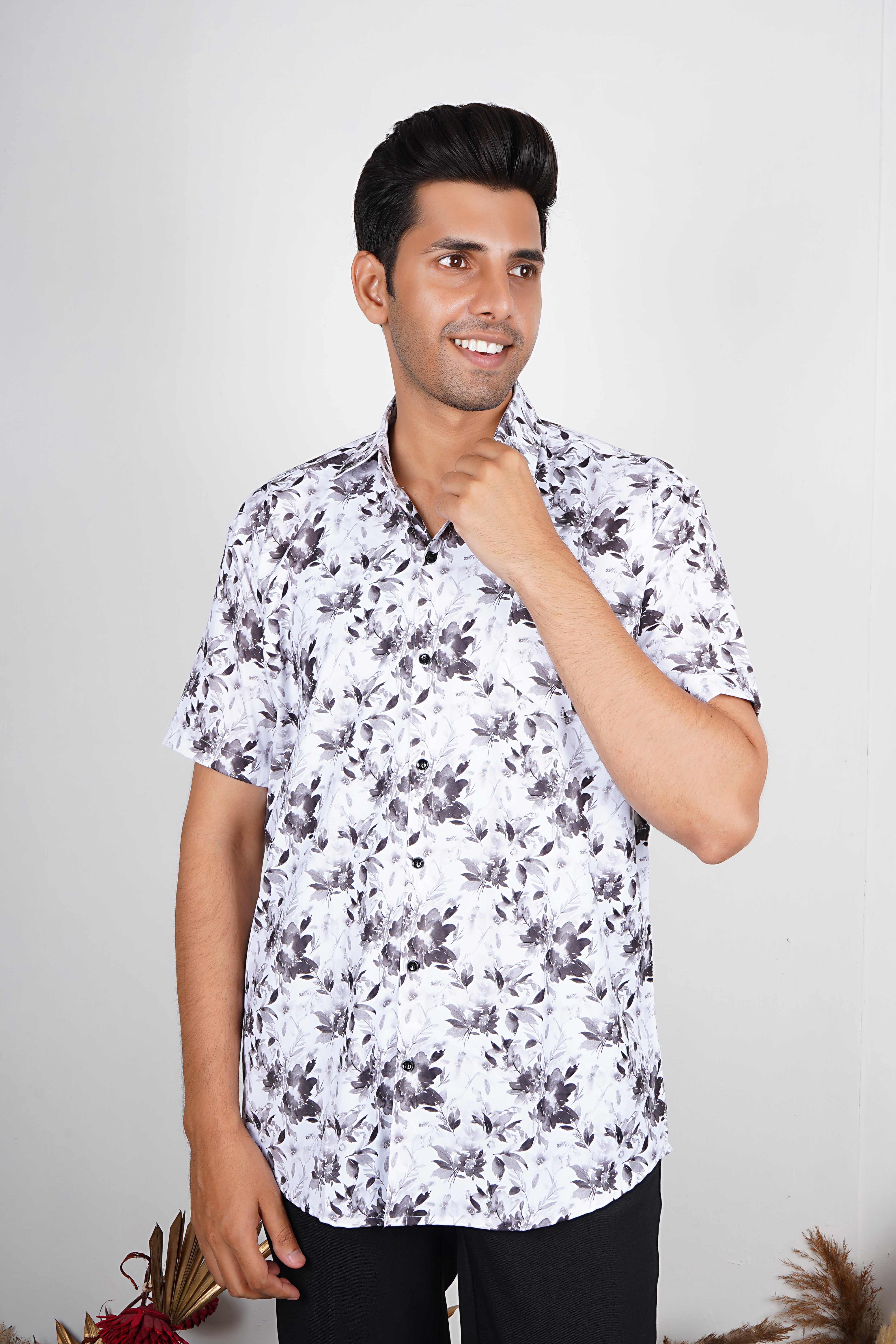 Monochrome Floral Print Casual Shirt AD #032