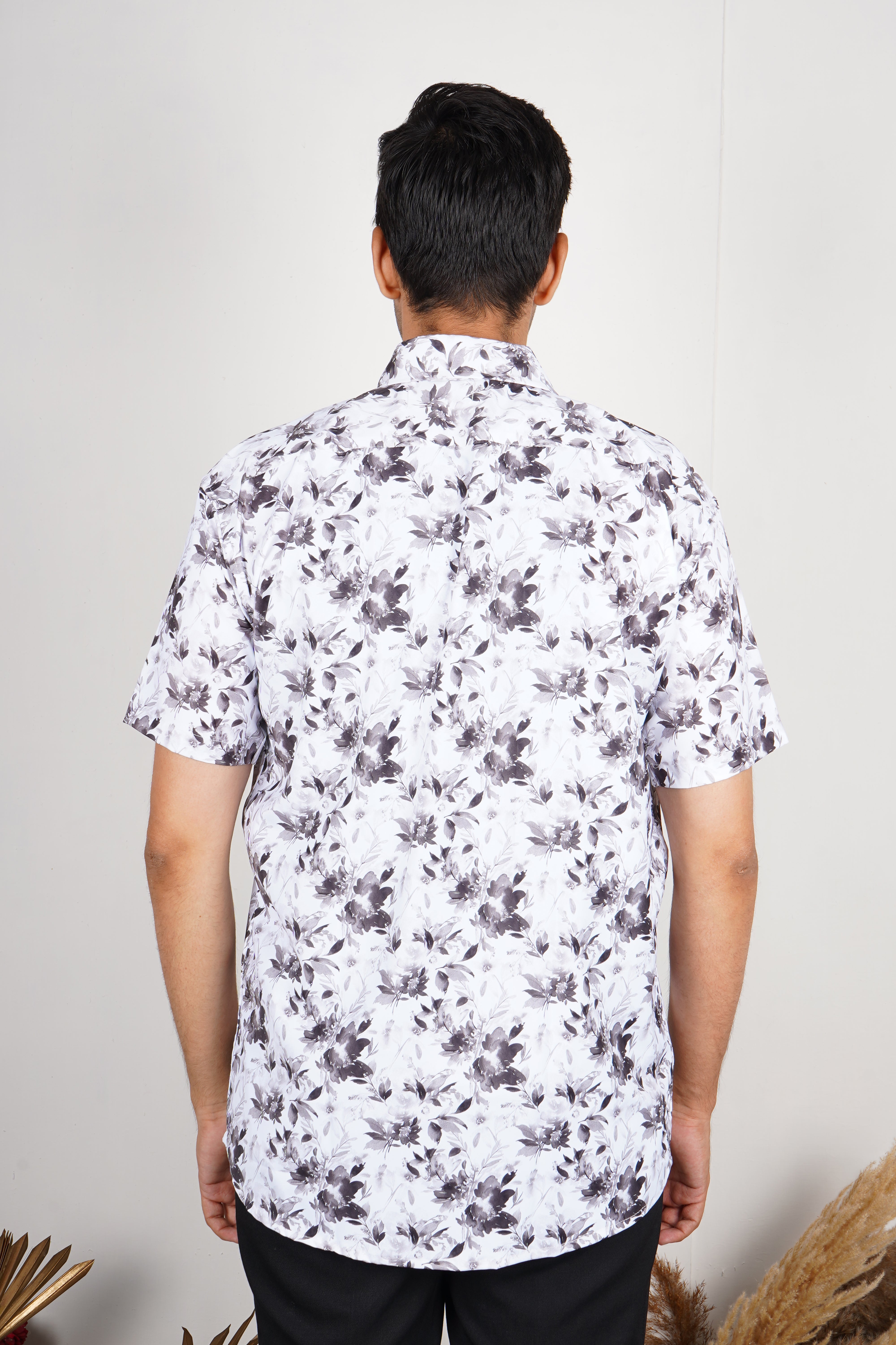 Monochrome Floral Print Casual Shirt AD #032