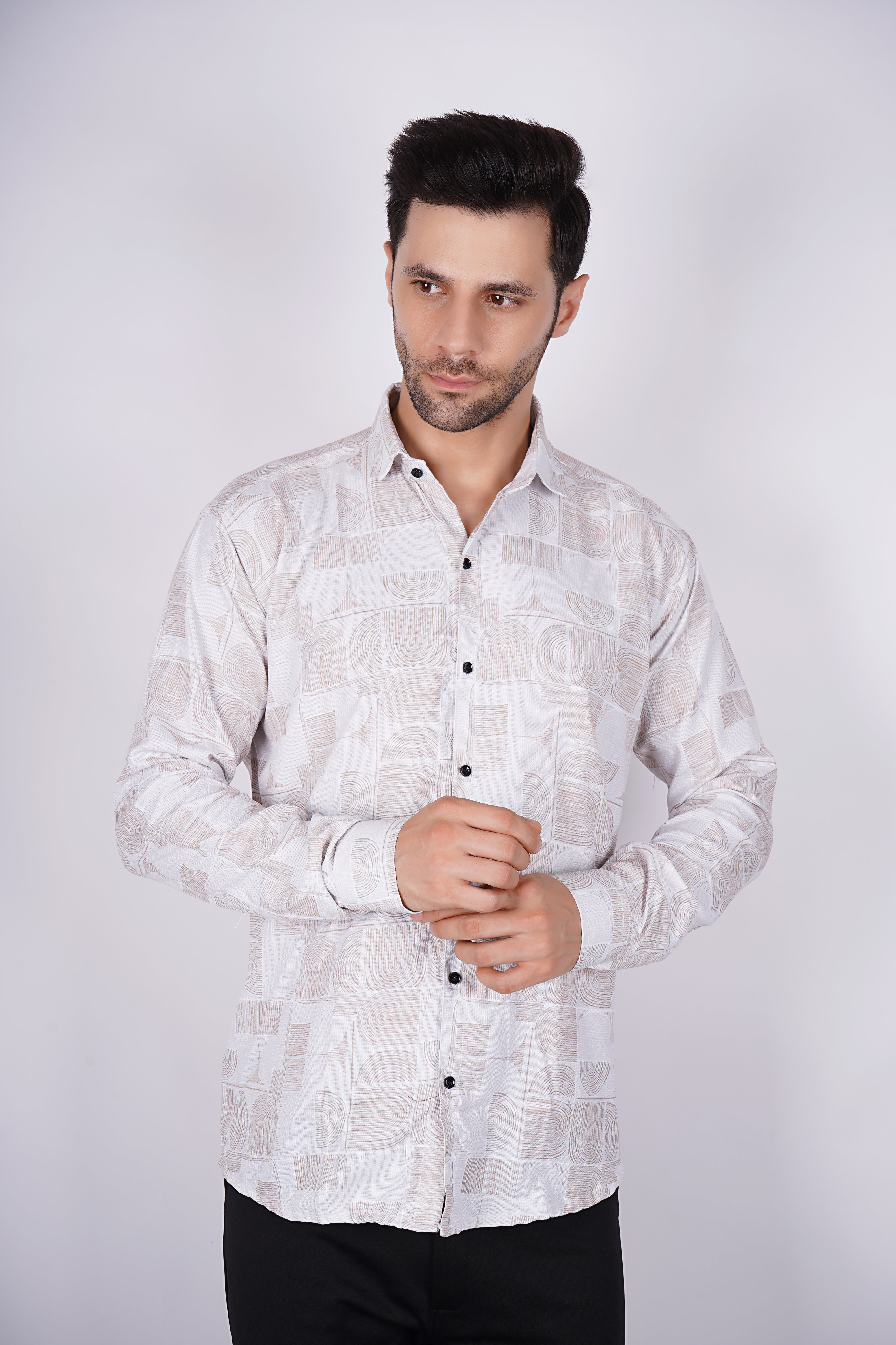 Modern Abstract Long-Sleeve Men's Shirt AC #061