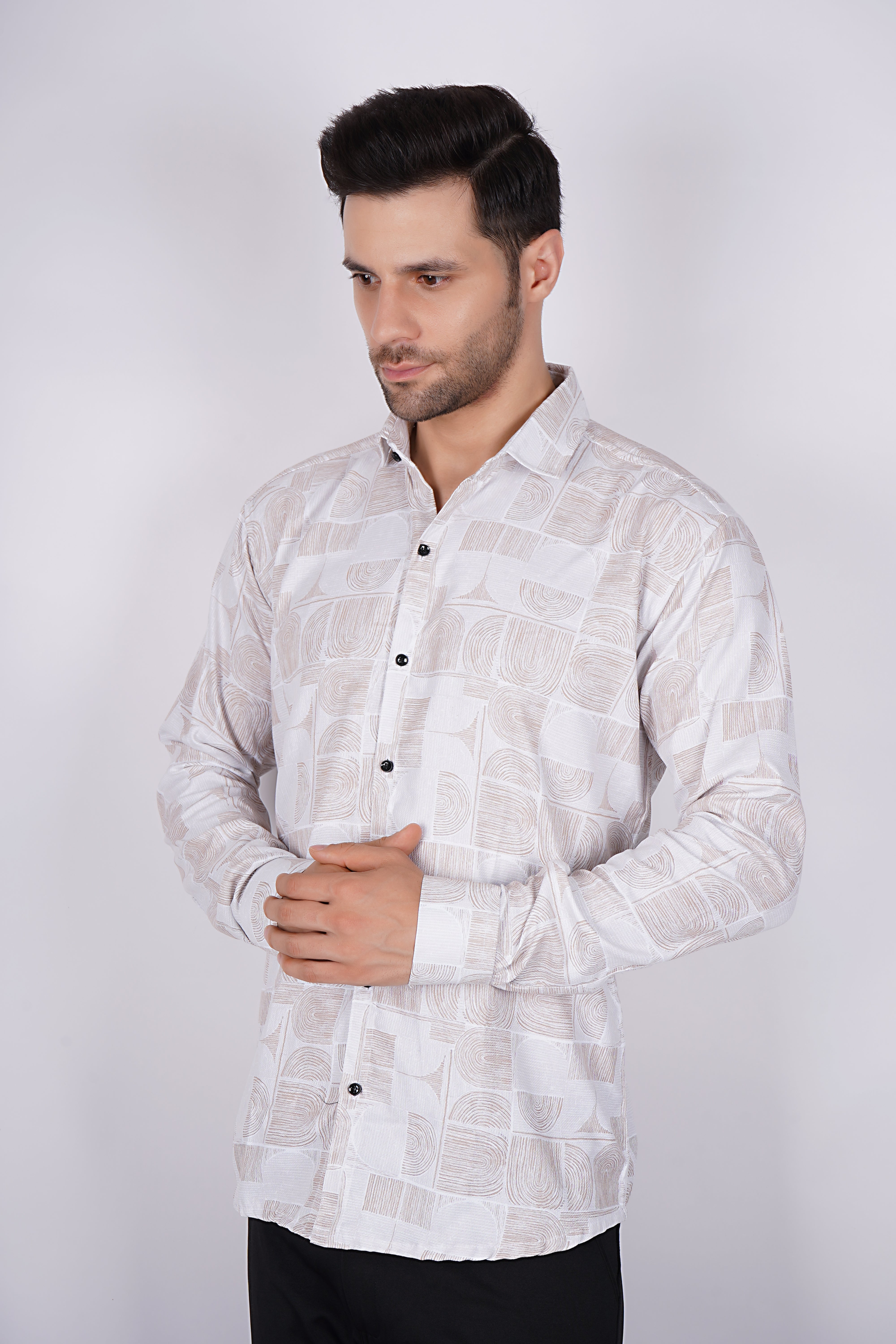 Modern Abstract Long-Sleeve Men's Shirt AC #061