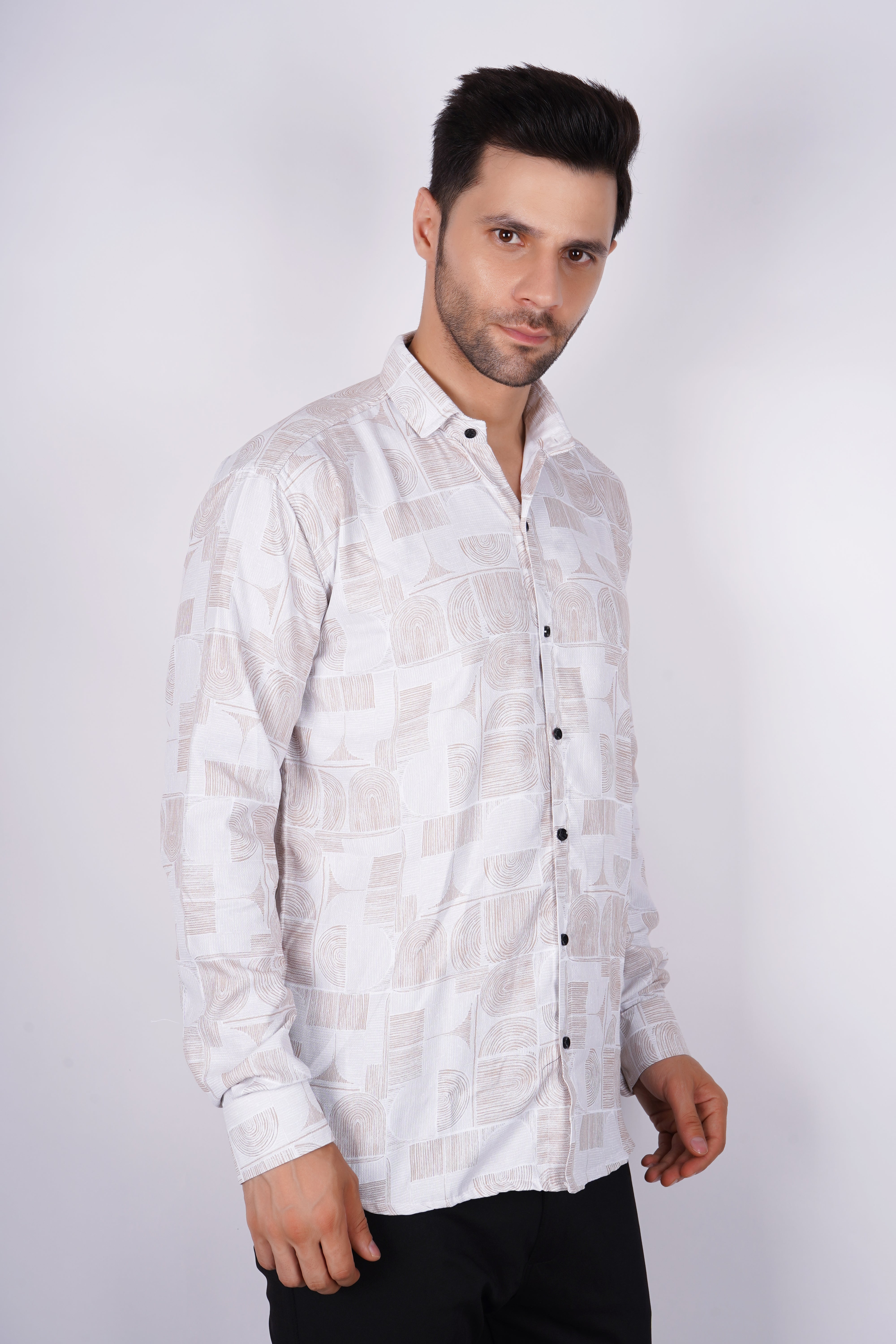 Modern Abstract Long-Sleeve Men's Shirt AC #061