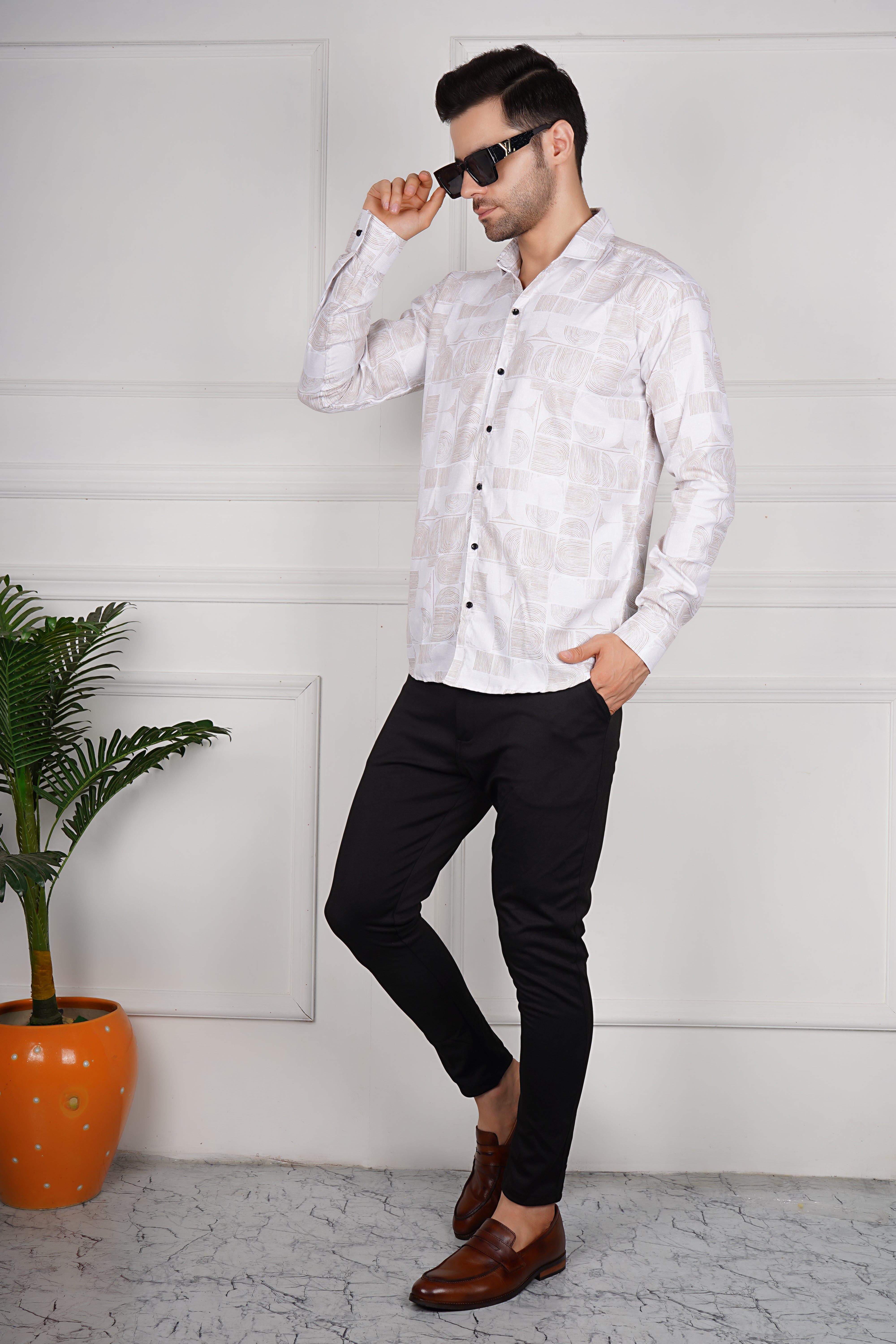 Modern Abstract Long-Sleeve Men's Shirt AC #061