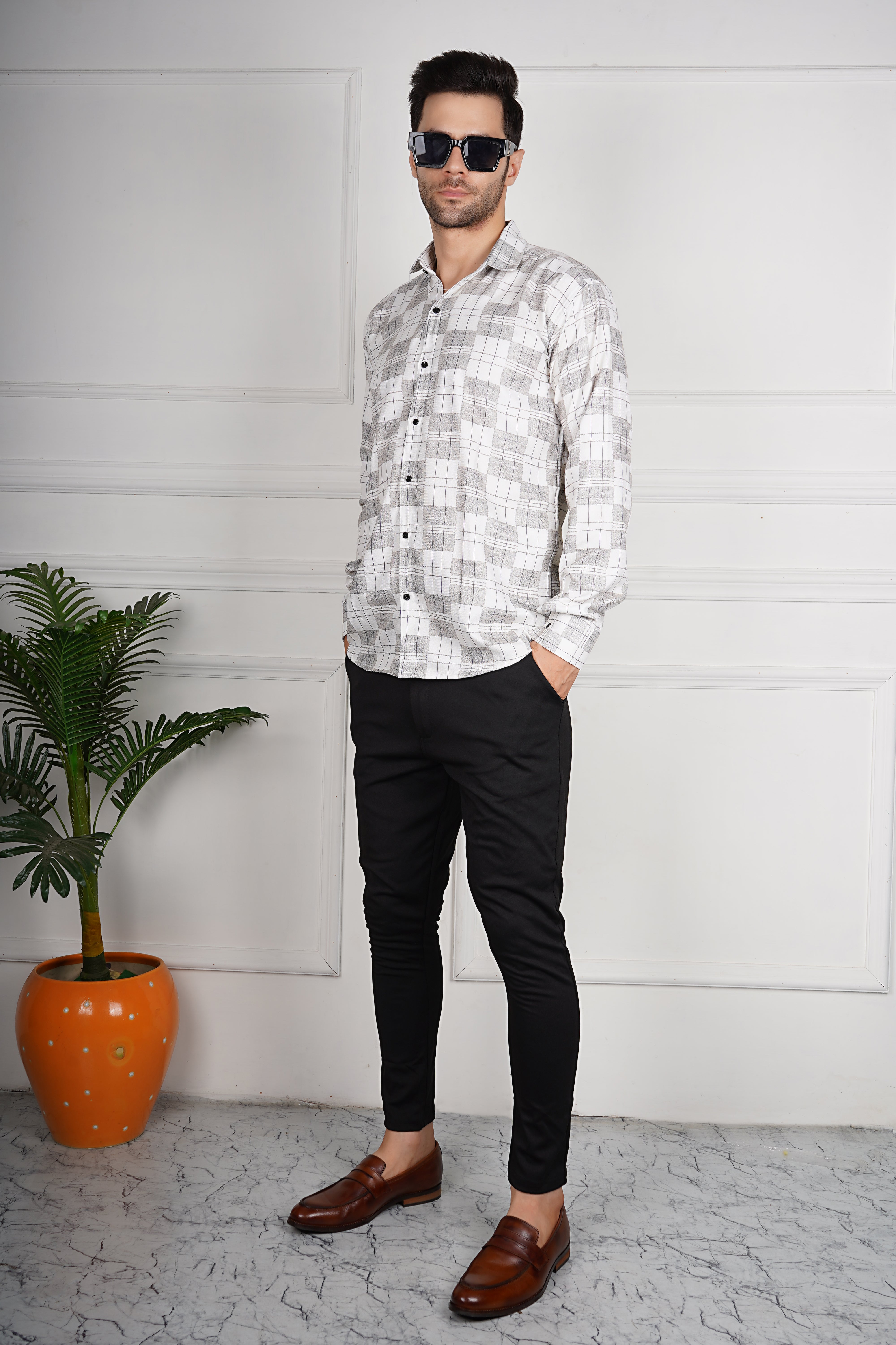 Men's Classic Plaid Long Sleeve Shirt AC #047