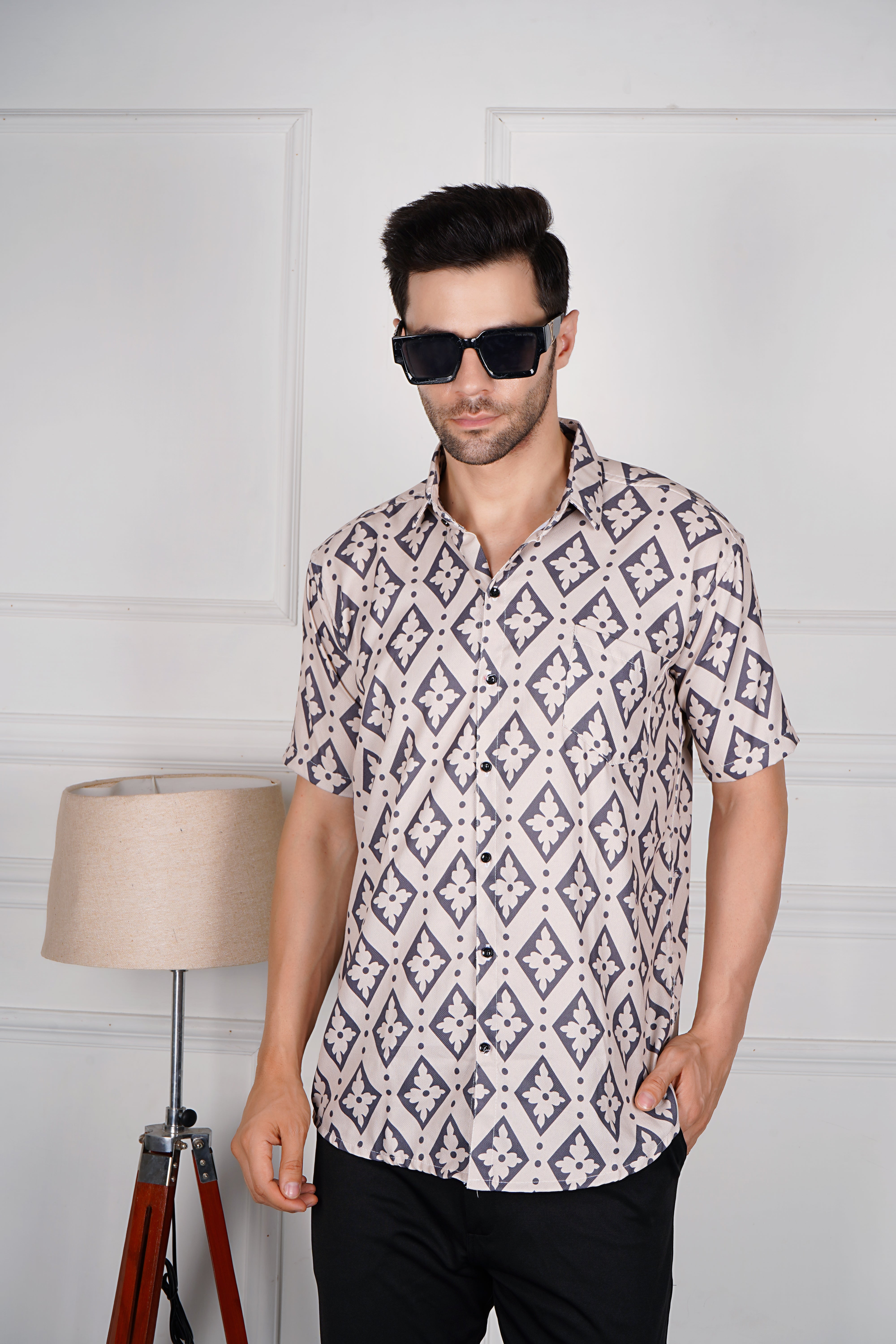 Diamond Pattern Short-Sleeve Shirt AC #051