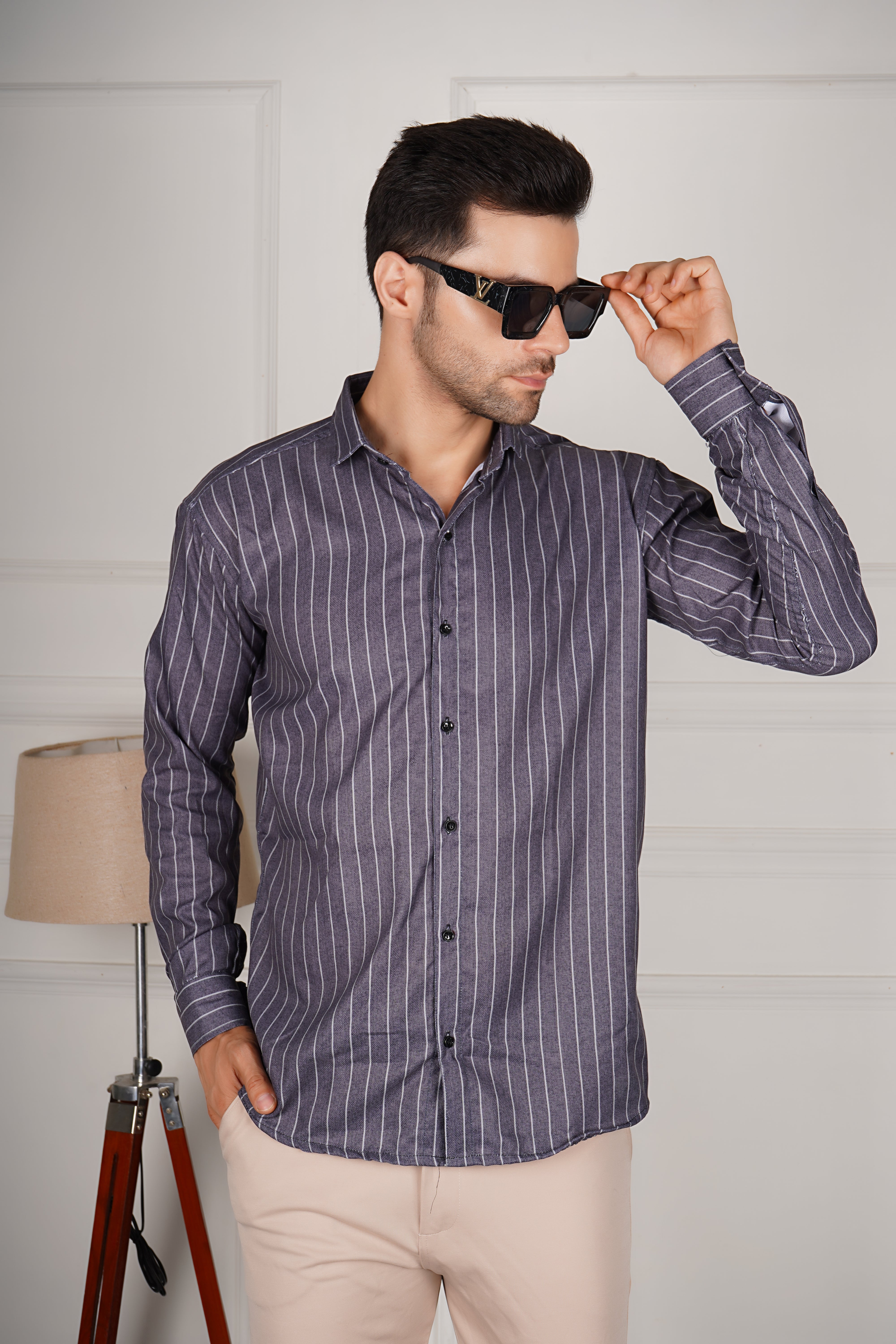 Classic Striped Button-Up Shirt AC #053