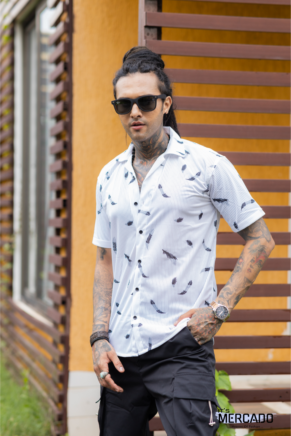 Men's Oversized Feather Print Shirt AA #013